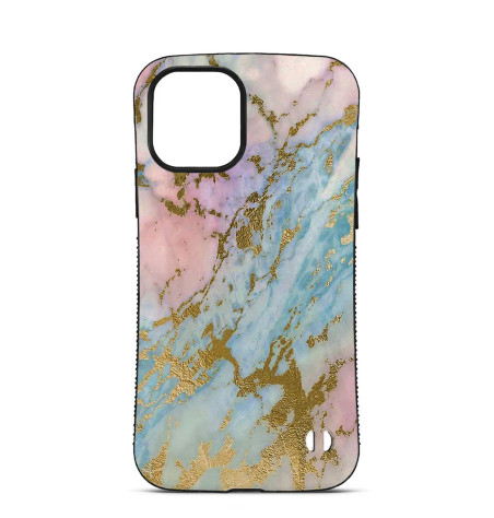 Coque Personnalisée Trop Saint pour iPhone 14 15 16 Pro Max - Marbre Rose Bleu et Or