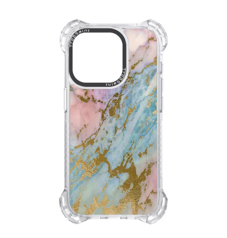 Coque Personnalisée Trop Saint pour iPhone 14 15 16 Pro Max - Marbre Rose Bleu et Or