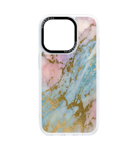 Personalised Case Trop Saint for iPhone 14 15 16 Pro Max - Blue Pink and Gold Marble