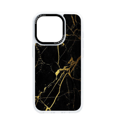 Coque Trop Saint Personnalisée pour iPhone 14 15 16 Pro Max Marbre Noir et Or