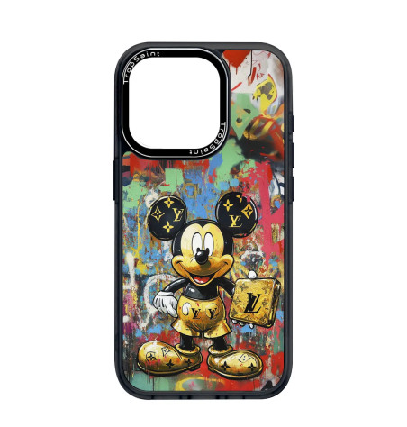 Coque Trop Saint Personnalisée pour iPhone 14 15 16 Pro Max LV Mickey en Or