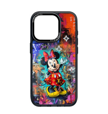 Coque Personnalisée Trop Saint pour iPhone 14 15 16 Pro Max Cool Minnie Mouse avec Robe Rouge LV