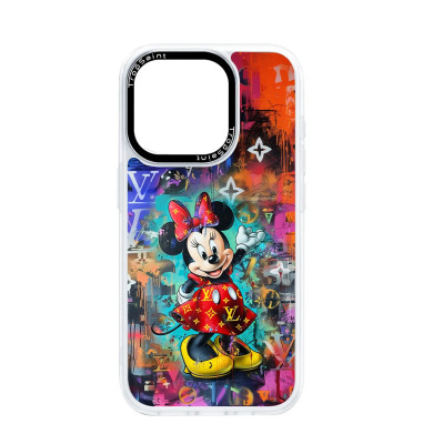 Coque Personnalisée Trop Saint pour iPhone 14 15 16 Pro Max Cool Minnie Mouse avec Robe Rouge LV