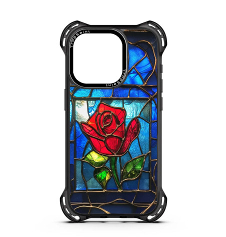 Personalised Case for iPhone 14 15 16 Pro Max Stained Glass with a Red Rose