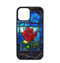 Personalised Case for iPhone 14 15 16 Pro Max Stained Glass with a Red Rose