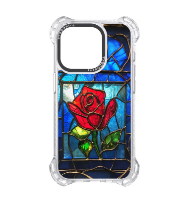 Personalised Case for iPhone 14 15 16 Pro Max Stained Glass with a Red Rose