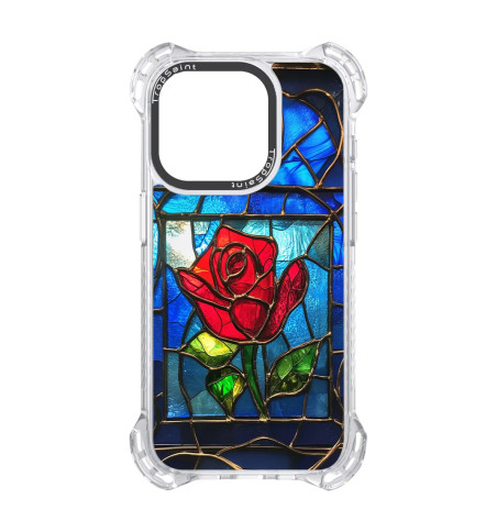 Personalised Case for iPhone 14 15 16 Pro Max Stained Glass with a Red Rose