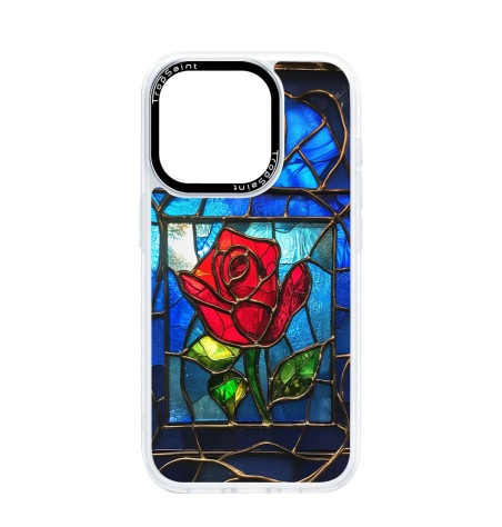 Coque Personnalisée pour iPhone 14 15 16 Pro Max Vitrail avec une Rose Rouge
