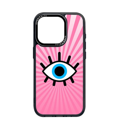 Coque Personnalisée pour iPhone 14 15 16 Pro Max Evil Eye Fond Rose