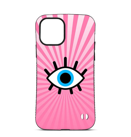 Personalised Case for iPhone 14 15 16 Pro Max Evil Eye Pink Background