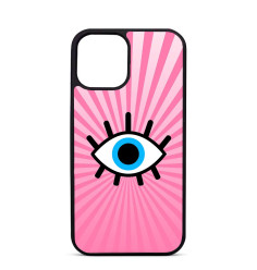 Coque Personnalisée pour iPhone 14 15 16 Pro Max Evil Eye Fond Rose