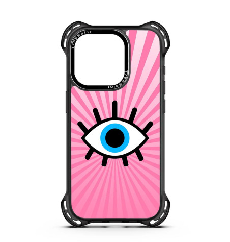 Personalised Case for iPhone 14 15 16 Pro Max Evil Eye Pink Background