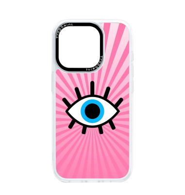 Coque Personnalisée pour iPhone 14 15 16 Pro Max Evil Eye Fond Rose