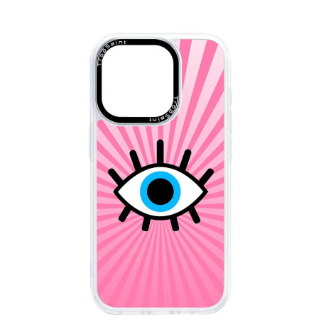 Coque Personnalisée pour iPhone 14 15 16 Pro Max Evil Eye Fond Rose