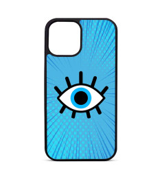 Coque Personnalisée Trop Saint pour iPhone 14 15 16 Pro Max Evil Eye Fond Turquoise