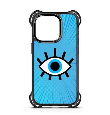 Coque Personnalisée Trop Saint pour iPhone 14 15 16 Pro Max Evil Eye Fond Turquoise