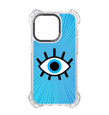 Coque Personnalisée Trop Saint pour iPhone 14 15 16 Pro Max Evil Eye Fond Turquoise