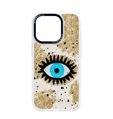 Coque Personnalisée Trop Saint pour iPhone 14 15 16 Pro Max Evil Eye Doré