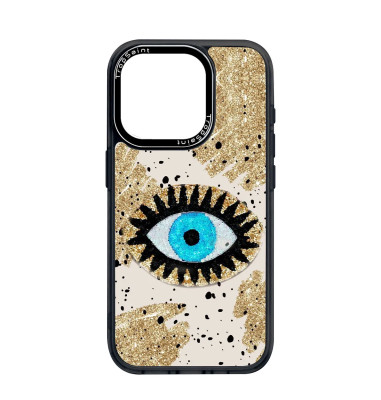 Coque Personnalisée Trop Saint pour iPhone 14 15 16 Pro Max Evil Eye Doré