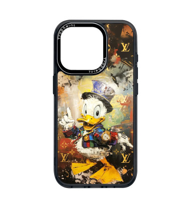 Coque Personnalisée Trop Saint pour iPhone 14 15 16 Pro Max Chic Donald Duck avec Rolex Dorée