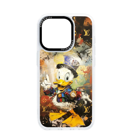 Coque Personnalisée Trop Saint pour iPhone 14 15 16 Pro Max Chic Donald Duck avec Rolex Dorée
