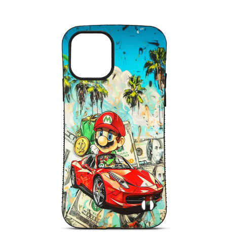 Coque Personnalisée Trop Saint pour iPhone 14 15 16 Pro Max Mario en Ferrari Rouge