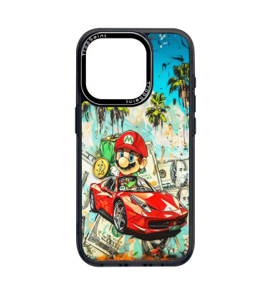 Coque Personnalisée Trop Saint pour iPhone 14 15 16 Pro Max Mario en Ferrari Rouge