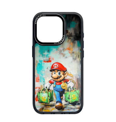 Coque Personnalisée Trop Saint pour iPhone 14 15 16 Pro Max Mario avec sacs d'argent