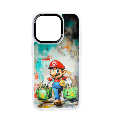 Coque Personnalisée Trop Saint pour iPhone 14 15 16 Pro Max Mario avec sacs d'argent