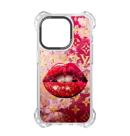 Coque Personnalisée Trop Saint pour iPhone 14 15 16 Pro Max Lèvres rouges LV logos dorées