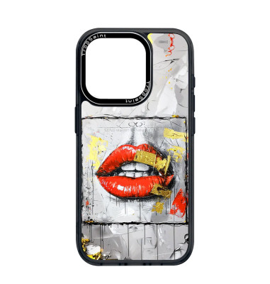 Coque Personnalisée Trop Saint pour iPhone 14 15 16 Pro Max Lèvres Rouges Fond Argent