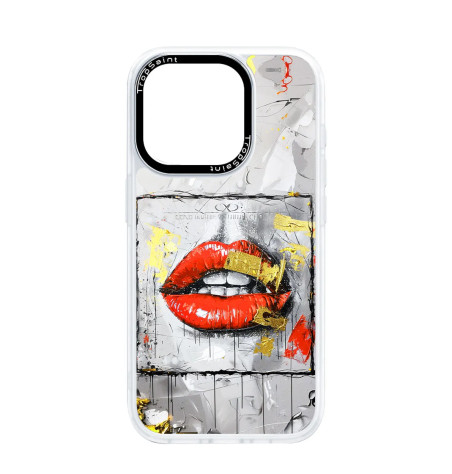 Coque Personnalisée Trop Saint pour iPhone 14 15 16 Pro Max Lèvres Rouges Fond Argent