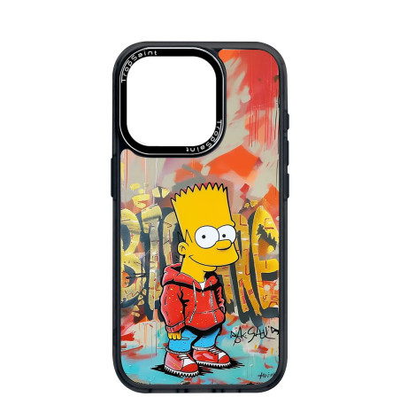 Coque Personnalisée Trop Saint pour iPhone 14 15 16 Pro Max Bart Simpson Graffiti