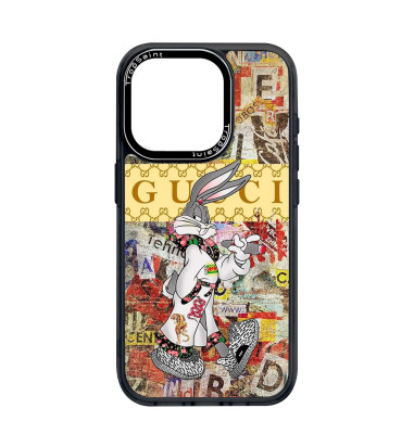 Coque Personnalisée Trop Saint pour iPhone 14 15 16 Pro Max Riche Bugs Bunny avec Cigare et Tenue Gucci