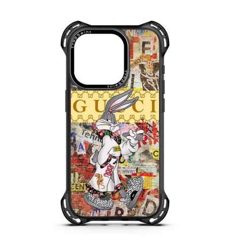 Personalised Case Trop Sain for iPhone 14 15 16 Pro Max Rich Bugs Bunny with Cigar and Gucci Outfit