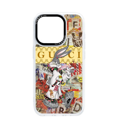 Personalised Case Trop Sain for iPhone 14 15 16 Pro Max Rich Bugs Bunny with Cigar and Gucci Outfit