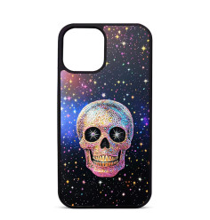 Coque Personnalisée Trop Saint pour iPhone 14 15 16 Pro Max Tête de mort avec des Diamants