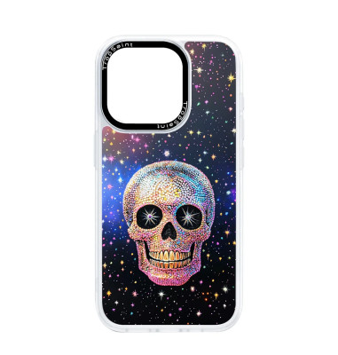 Coque Personnalisée Trop Saint pour iPhone 14 15 16 Pro Max Tête de mort avec des Diamants