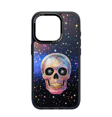 Coque Personnalisée Trop Saint pour iPhone 14 15 16 Pro Max Tête de mort avec des Diamants