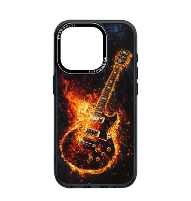 Coque Personnalisée Trop Saint pour iPhone 14 15 16 Pro Max - Guitare en Feu