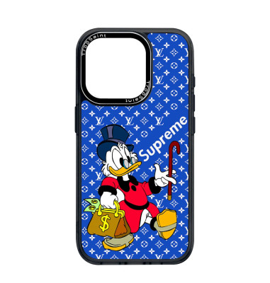 Coque Personnalisée Trop Saint pour iPhone 14 15 16 Pro Max Donald Duck Bleu LV Supreme