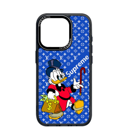 Coque Personnalisée Trop Saint pour iPhone 14 15 16 Pro Max Donald Duck Bleu LV Supreme