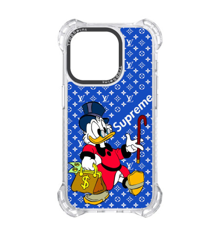 Coque Personnalisée Trop Saint pour iPhone 14 15 16 Pro Max Donald Duck Bleu LV Supreme