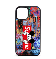 Coque Personnalisée Trop Saint pour iPhone 14 15 16 Pro Max Graffiti Street Mickey Supreme