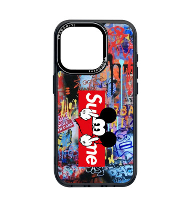 Coque Personnalisée Trop Saint pour iPhone 14 15 16 Pro Max Graffiti Street Mickey Supreme