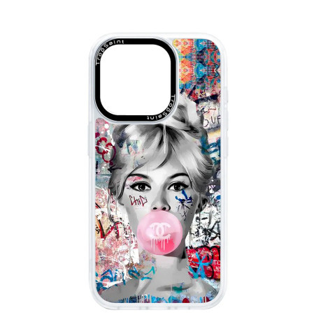 Coque Personnalisée Trop Saint pour iPhone 14 15 16 Pro B.B Sur Fond  LV Argent brigitte bardot