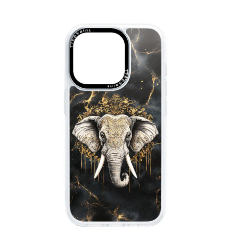 Coque Personnalisée Trop Saint pour iPhone 14 15 16 Pro Max Tattoo Elephant Marbre doré