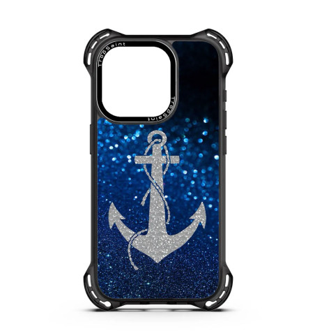 Personalised Case Trop Saint for iPhone 14 15 16 Pro Max Silver Anchor Blue Glitters