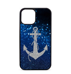 Personalised Case Trop Saint for iPhone 14 15 16 Pro Max Silver Anchor Blue Glitters