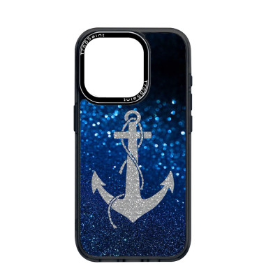 Personalised Case Trop Saint for iPhone 14 15 16 Pro Max Silver Anchor Blue Glitters